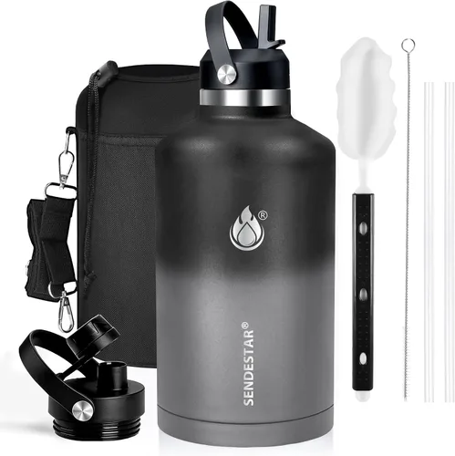 Vista 25 de SENDESTAR Botella de agua aislada de 24 onzas, boca ancha, botella de agua de 24 onzas con tapa con popote, tapa de boquilla, acero inoxidable