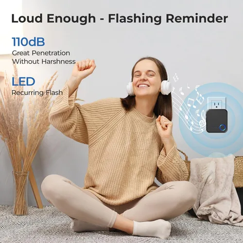 Vista 3 de FOVKSUC Timbre Inalámbrico, Timbre de Puerta Impermeable con 60 Melodías, 5 Niveles de Volumen y Flash LED, Timbre de Aula de Largo Alcance de 1000