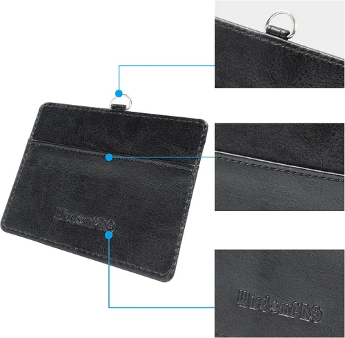 Vista 6 de Wisdompro, sujetador de documento de identidad de piel de PU de dos caras, riel retráctil y anillo para llave.