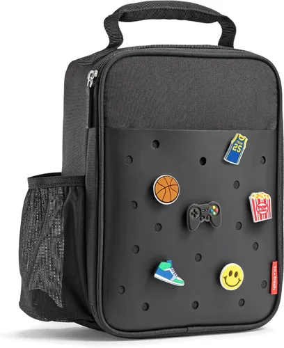 Vista 13 de Fit & Fresh Lonchera personalizable con dije para niños y niñas, lonchera infantil de fútbol con 6 dijes deportivos, bolsa de almuerzo reutilizable