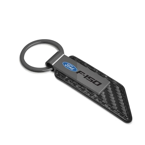 Vista 2 de iPick Image para Ford F-150 Llavero con correa de cuero PU, textura de fibra de carbono, negro, barra metálica - Con licencia