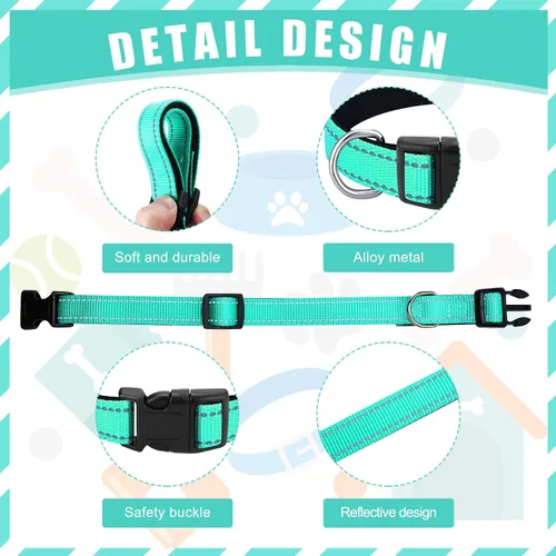 Vista 4 de 6 collares reflectantes para perro, collar de cachorro pequeño, nailon suave ajustable Bright