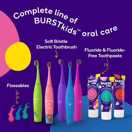 Vista 5 de BURST Hilos dentales para niños (90 unidades/1 paquete) Aroma a fresa Palillos de hilo dental para niños con diseño ergonómico Agarre