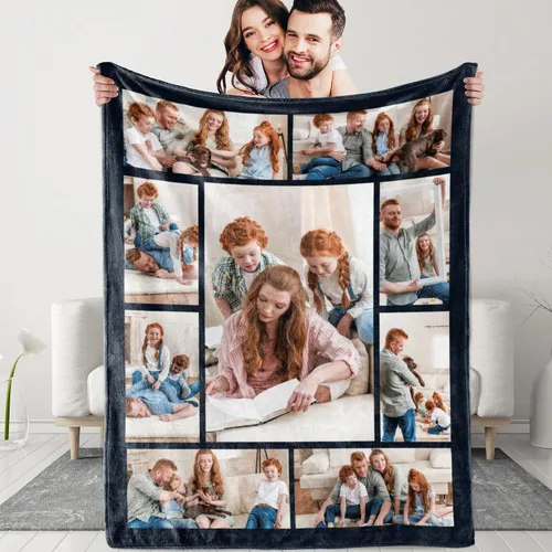 Vista 14 de Mantas personalizadas con fotos y texto, manta personalizada con imágenes, para memoria familiar, cumpleaños, Halloween, Navidad, Día del Padre, 30