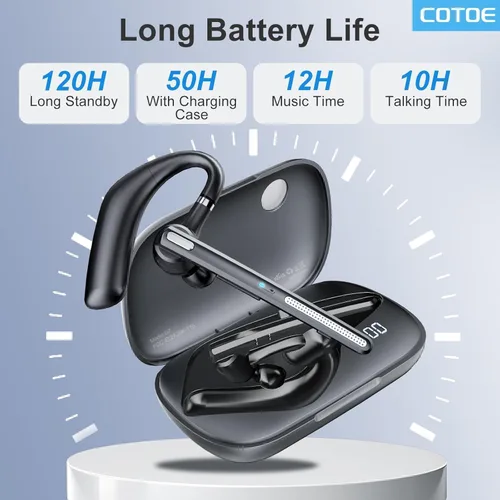 Vista 3 de COTOE Auriculares Bluetooth V5.3, auricular inalámbrico con estuche de carga de 500 mAh, auriculares manos libres, micrófono con cancelación