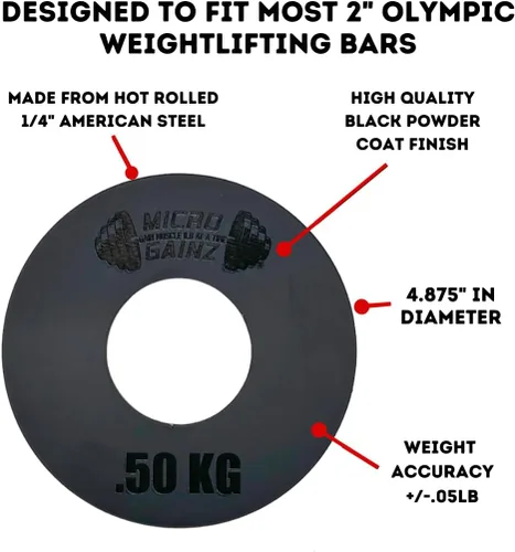 Vista 4 de Micro Gainz - Placas fraccionarias olímpicas de kilogramo, 4 piezas, 0.55 lbs y .110.2 lbs