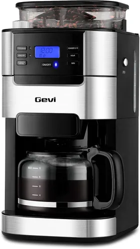 Vista 10 de Gevi Cafetera de 10 tazas para moler y preparar, pantalla táctil