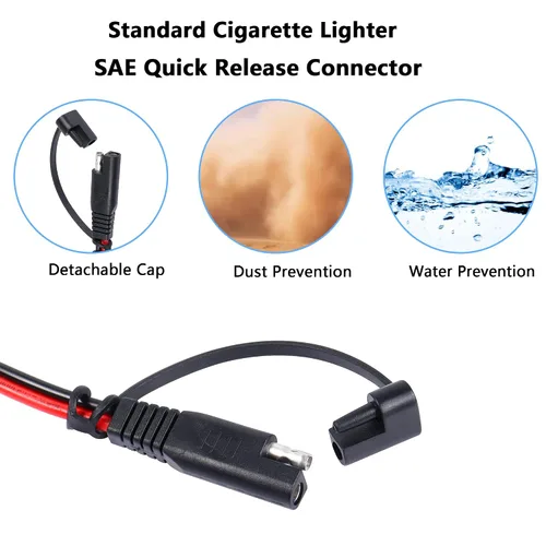 Vista 4 de SinLoon Cable de cargador de batería SAE con interruptor, 12 V 10 A, enchufe macho a impermeable, adaptador de liberación rápida, cable de carga
