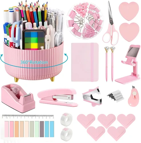 Vista 12 de Suministros de oficina, accesorios de escritorio negros, juego de suministros de oficina, juego de grapadora y dispensador de cinta, tijeras