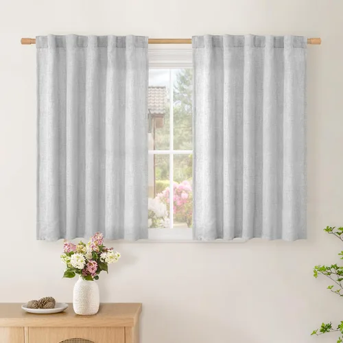 Vista 49 de BGment Cortinas cortas de lino marfil de 36 pulgadas de largo para ventanas de cocina, pequeñas cortinas texturizadas rústicas para café sobre