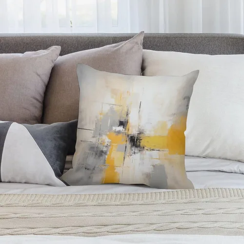 Vista 7 de Funda de almohada de 12 x 12 pulgadas, pintura abstracta en amarillo, gris y blanco, funda de cojín para sofá al aire libre, decoración moderna