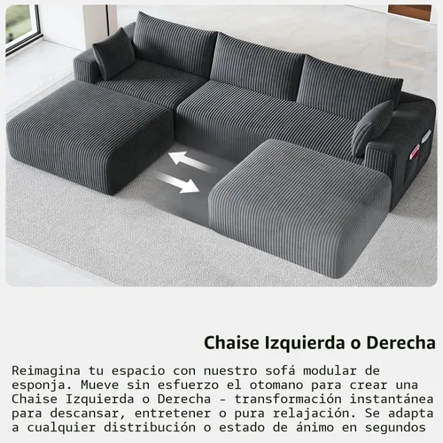 Vista 11 de Sofá modular en forma de nube de 108 pulgadas para sala de estar, sofá sin hueso en forma de L con diván de asiento profundo, no requiere montaje