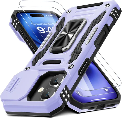 Vista 10 de DEERLAMN Funda para iPhone Air de 6.5 pulgadas con cubierta deslizante para cámara + protector de pantalla (2 paquetes), soporte de anillo giratorio