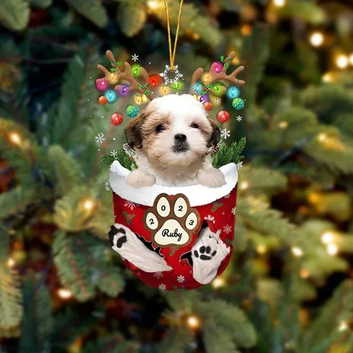 Vista 68 de Adornos personalizados de Pug cervatillo – Decoración personalizada para árbol de Navidad con patas de bolsillo de nieve