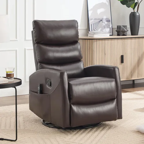 Vista 10 de Silla reclinable manual con masaje vibratorio, reclinable giratorio con control remoto, mecedora con calor lumbar, sillas reclinables con bolsillos
