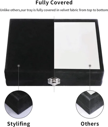 Vista 6 de STYLIFING Bandeja de terciopelo para joyas de 12 rejillas, tapa transparente, vitrina de joyería con cerradura para niñas y mujeres
