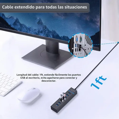 Vista 4 de Concentrador USB 3.0, vienon 7 puertos USB Data Hub Splitter para laptop, PC, MacBook, Mac Pro, Mac mini, iMac, Surface Pro y más dispositivos USB