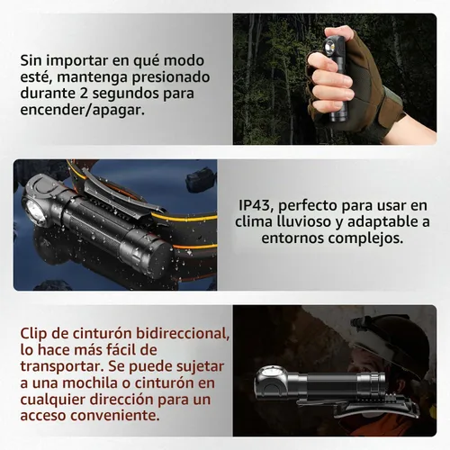 Vista 6 de SuperFire Linterna frontal recargable de 1000 lúmenes, luz impermeable para manos libres con 5 modos y base magnética, regalo para hombres, papás