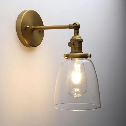 Vista 8 de Pathson Loft - Lámpara de pared vintage de 5.6 pulgadas de diámetro con pantalla de vidrio transparente ovalada, lámpara de pared industrial vintage