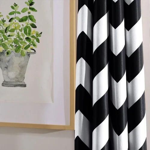 Vista 5 de Melodieux - Cortinas de chevron de moda para sala de estar y comedor, cortinas con ojales oscurecedores y parte superior para ventanas