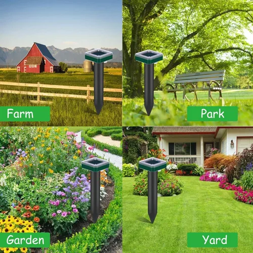 Vista 6 de Tirgo Repelente de topos con energía solar para césped, repelente de serpientes para patio, trampa repelente de troncos de marmota, ultrasónico