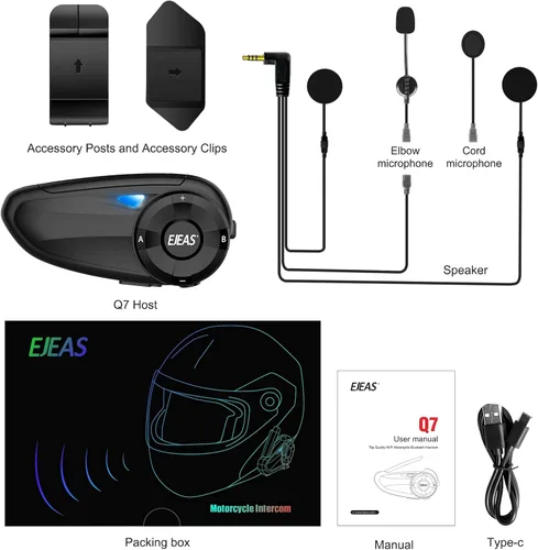 Vista 2 de Auriculares de intercomunicación Bluetooth para casco de motocicleta Q7 7 Riders Group 750mAh IP65 impermeable/CVC reducción de ruido/conectable