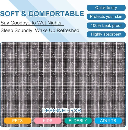 Vista 5 de OUTCREATOR® Almohadillas de cama lavables de 34" x 56" (paquete de 2), protector de colchón para incontinencia, almohadillas impermeables