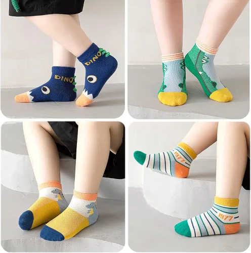 Vista 6 de SUITBOY Calcetines de malla de verano para bebés niños y niñas, calcetines de tobillo lindos de algodón, 5 pares