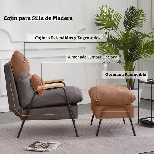 Vista 8 de MCombo Silla reclinable Accent con otomana, sillón de tela moderno, sofá cama tapizado para sala de estar y dormitorio, espacio pequeño 4055