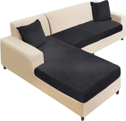 Vista 53 de NAISI Fundas de cojín de sofá de terciopelo elásticas de 1 pieza, fundas de asiento de sofá o respaldo, fundas suaves individuales para sofá Beige