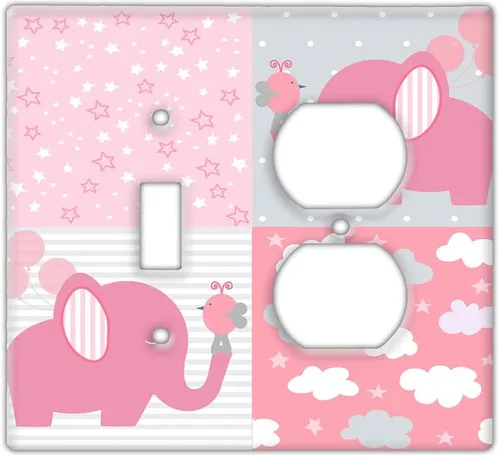 Vista 9 de Decorative Wall Switch Cover Plate - Baby Elephant in Pink Wall Decor Switch Plate - Cute Additional Nursery Room Decor for Girls and Baby Shower