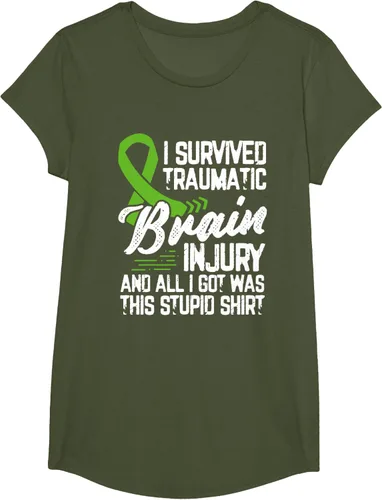 Vista 54 de Camiseta traumática con cinta verde para concienciación de lesiones cerebrales traumáticas I survived TBI, Negro, S