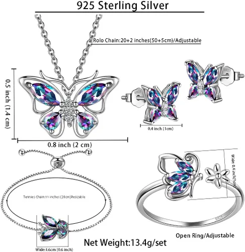 Vista 6 de 925 Sterling Silver Birthstone Butterfly Jewelry Women Crystal Animal Cute Butterflies Birthday NecklaceEarringRingBracelet Sets Birth Stone