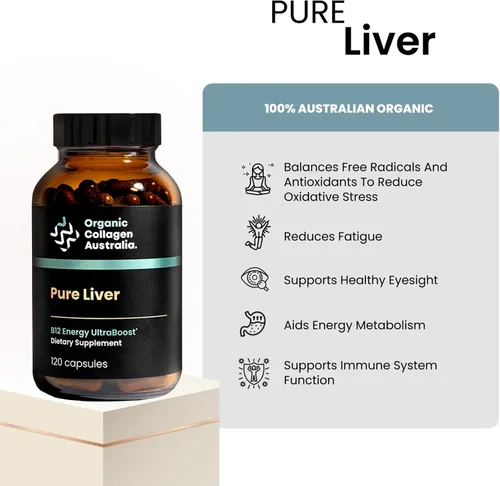 Vista 2 de Organic Collagen Australia Cápsulas de hígado puro, alimentadas con pasto y criadas en pastos, fuente de energía B12, apoyo inmunológico, fuerza