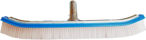Vista 2 de Cepillo de piscina de 18 pulgadas (curvado) con parte trasera y mango de aluminio, cerdas de nailon, cuerpo de cepillo azul, cerdas transparentes