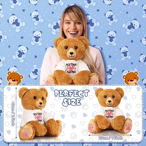 Vista 2 de Chalyna Oso de peluche de 16 pulgadas para el cáncer de mama, oso de cinta rosa, oso suave para sobrevivientes de cáncer, regalo para mujeres
