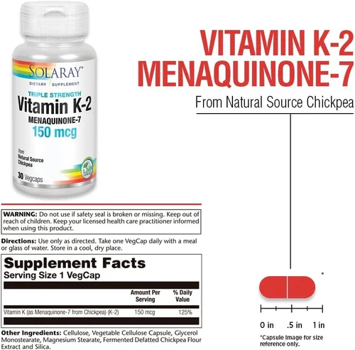 Vista 3 de Solaray Vitamina K-2 de triple fuerza como MK-7 150 mcg - Suplemento de vitamina K2 MK7 para apoyo a la salud ósea, Vit K2 puro como menaquinona
