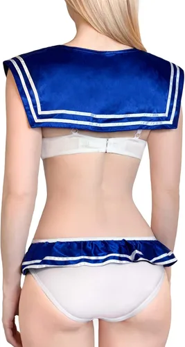 Vista 3 de Littleforbig Conjunto de lencería sexy con cuello marinero sin mangas, espalda descubierta, bikini para niñas