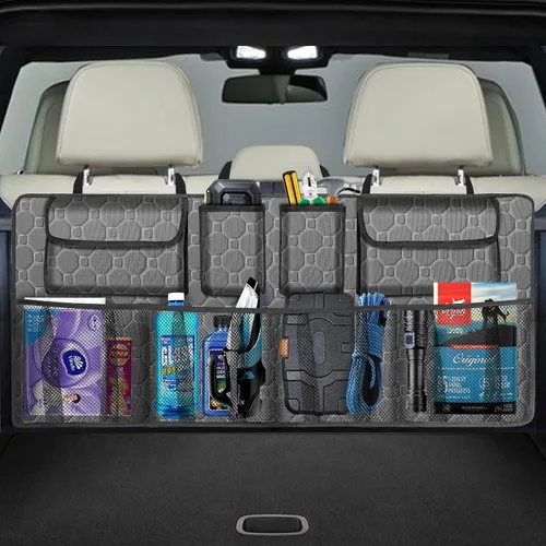 Vista 8 de Organizador de maletero de automóvil, organizador de asiento trasero de súper capacidad para SUV/camión/MPV (42"×18"), organizador de almacenamiento