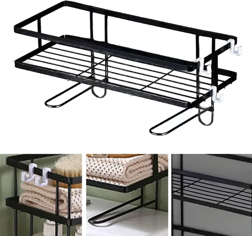 Vista 6 de Estante de baño organizador de baño de hierro grueso con diseño de montaje en pared, estante de baño impermeable sobre el inodoro, organizador