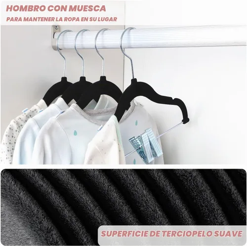 Vista 3 de ManGotree - Perchas de terciopelo para bebé de 11.8 pulgadas con clips móviles, paquete de 16, color negro
