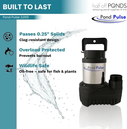 Vista 6 de HALF OFF PONDS Pond Pulse 3,000 GPH Bomba sumergible de cascada - Bomba híbrida de estanque de accionamiento con cable de 30 pies - Eficiencia