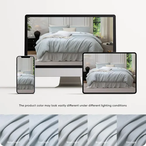 Vista 7 de MooMee Juego de funda de edredón 100% algodón de fibra extra larga de 600 hilos, satén sedoso, suave, transpirable, duradero, ropa de cama