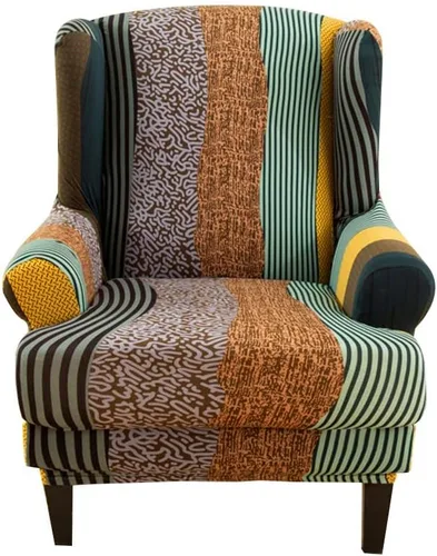 Vista 8 de Fundas para silla Wingback, 2 piezas, estilo americano, fundas elásticas para sillón de ala con parte inferior elástica, protector de muebles