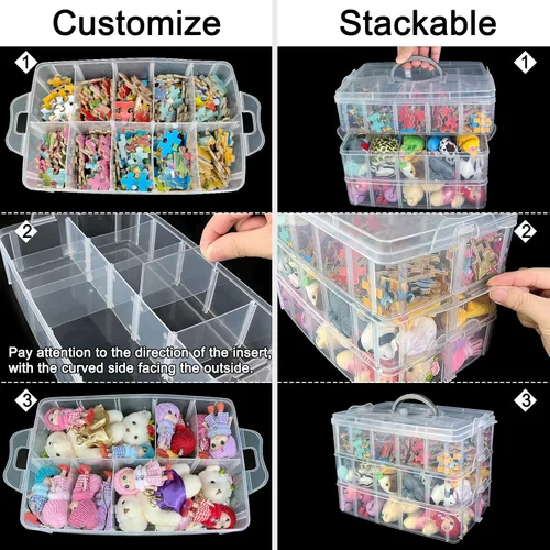 Vista 3 de Guyuyii Organizador de cuentas apilable de 3 niveles con divisores ajustables y asa, estuche de almacenamiento portátil para manualidades, costura