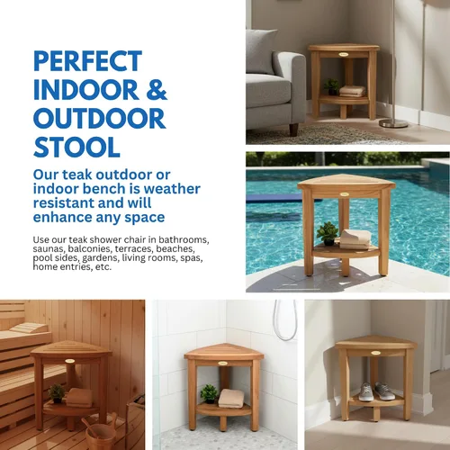 Vista 6 de EcoDecors Snazzy Corner Banco Taburete Asiento Silla de Ducha Impermeable de Madera de Teca Para Ducha Interior Proporciona Seguridad
