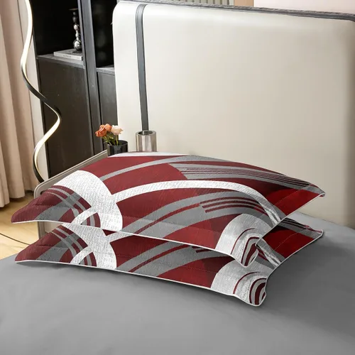 Vista 6 de jejeloiu Juego de funda de edredón a rayas 100% algodón, diseño geométrico, 100% algodón, decoración de habitación, diseño geométrico, rojo y gris