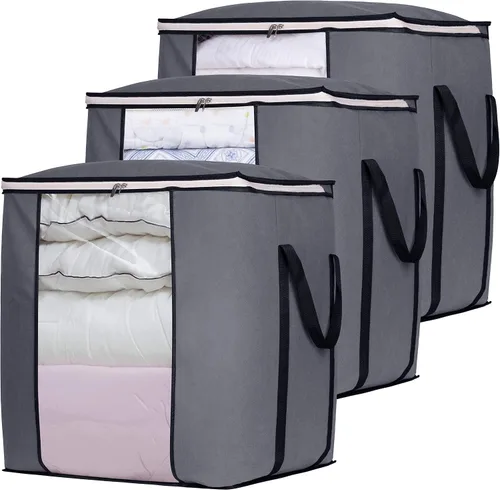 Vista 10 de SLEEPING LAMB Bolsas de almacenamiento de mantas extra grandes de 120 L, contenedores de almacenamiento de ropa transpirables para edredón King