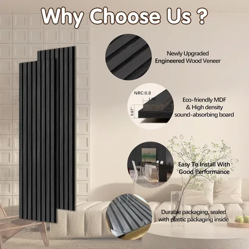 Vista 6 de Paneles de madera ARMURO para pared - Paquete de 2 paneles negros para decoración de pared - Panel de chapa de roble negro absorbente de sonido