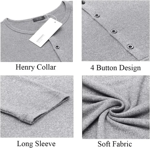 Vista 5 de COOFANDY Paquete de 2 camisetas básicas de algodón para hombre, de manga larga, ligeras, casuales, de algodón